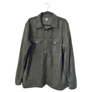 Frye Faux Suede Shirt Jacket Men's Large Charcoal Long Sleeve Vegan Shacket